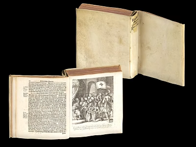 Antique Open Books With Old Pages Historical Text And Vintage Illustrations 3d model