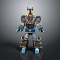 Detailed Robot Character With Mythical Creature Horns And Blue Red Accents In 3D Model Design