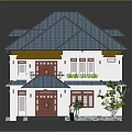 Two Story White House Model With Blue Roof Red Windows And Small Garden