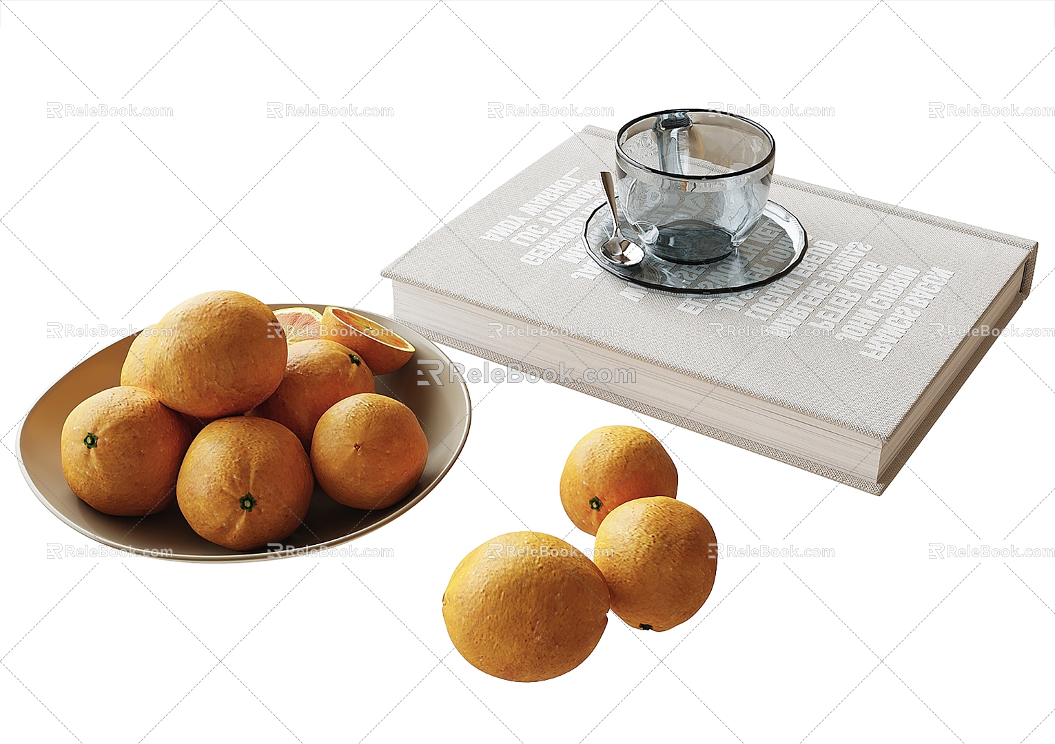 Ornaments combination orange fruit books 3d model