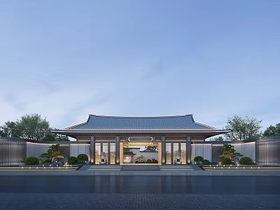 Chinese Style Residential Building With Traditional Roof Entrance And Green Plants Courtyard 3d model