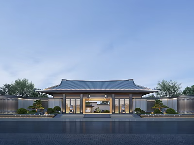 Residential Entrance Chinese Pine Shrub Fountain Entrance Residential Area 3d model