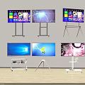 70 Inch TV With Various Mobile Tripod and Cabinet Style Stands