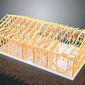 Building Wooden Frame Structure With Roof Truss Wall Framework And Internal Wires