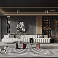 Modern Living Room Interior Design With White Sofa Coffee Table Artwork And Striped Rug