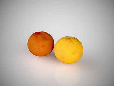 Two Fresh Ripe Fruits With Orange And Yellow Hues On White Background 3d model