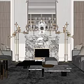 Modern Living Room Sofa and Coffee Table Set With Marble Top and Plush Grey Pillows