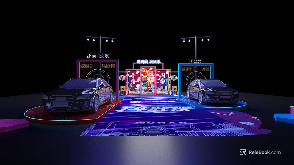 Modern Display Cabinets Shelves For Car Exhibition Hall With Bright Lighting Design 3d model 