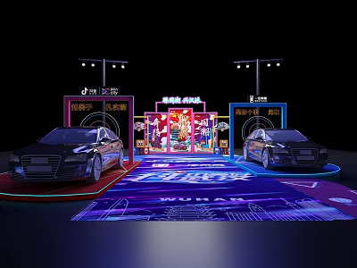 Modern Display Cabinets Shelves For Car Exhibition Hall With Bright Lighting Design 3d model