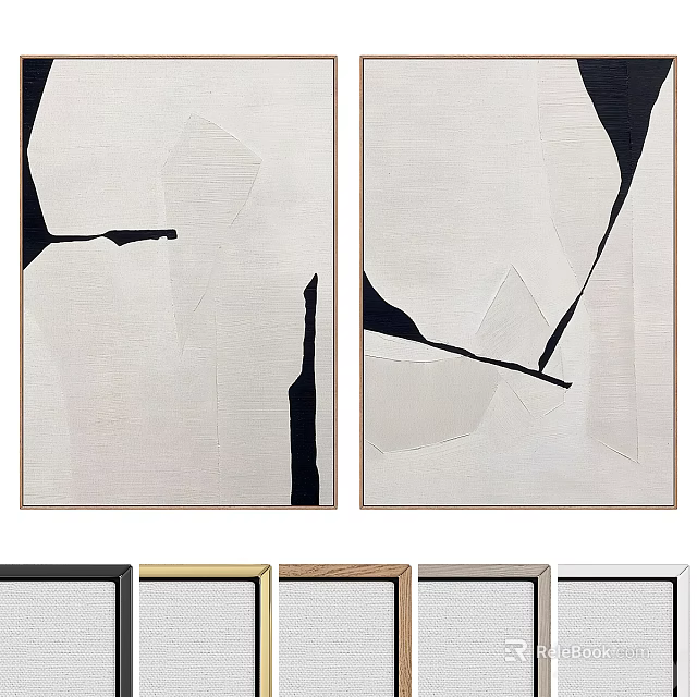 Modern Abstract Paintings With Geometric Shapes In Black White Gray And Various Frame Colors 3d model 