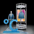 Shopping Mall Clothing Store Featuring Mannequin Wearing Blue Jacket And Display Stand With Letter Decor