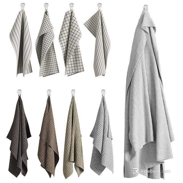 Daily Washing Towels With Striped Checkered Patterns And Various Colors For Home Use 3d model 