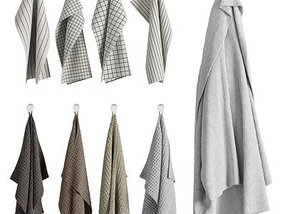 Daily Washing Towels With Striped Checkered Patterns And Various Colors For Home Use 3d model