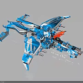 Cosmic Spaceship Model Blue And White Detailed Mechanical Design With Wings And Red Accents