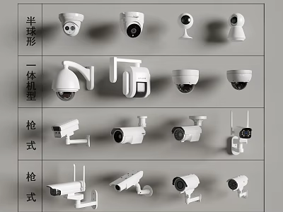 Various Fire Safety Equipment With Hemispherical All in One Type and Bullet Type Cameras 3d model