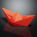 Decorative Ornament Set Featuring Red Origami Boat on Black Background with Reflection 3d model