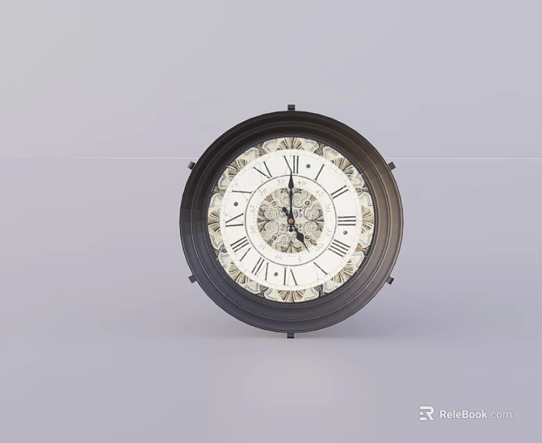 Vintage Round Wall Clock With White Dial Roman Numerals And Mechanical Gears 3d model 
