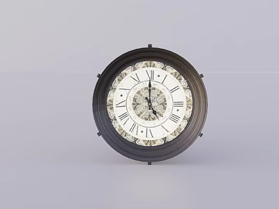 Vintage Round Wall Clock With White Dial Roman Numerals And Mechanical Gears 3d model