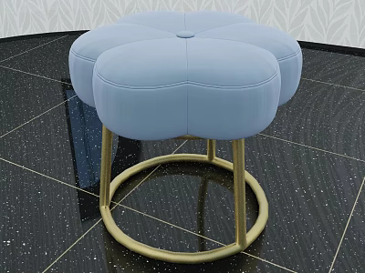 Elegant petal shaped light blue sofa stool with golden metal base for modern living room 3d model