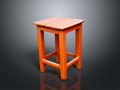 Orange Wooden Stool With Simple Design And Square Seat For Home Decor 3d model