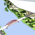 Scenic View Of Red Arch Bridge Spanning Across Calm Water With Greenery On Banks