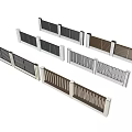 Building Facade Components With White Frames Diverse Panel Styles And Metal Railings 3d model
