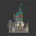 Turquoise and Golden Spired Castle with Multiple Towers and Bridge Design Structure