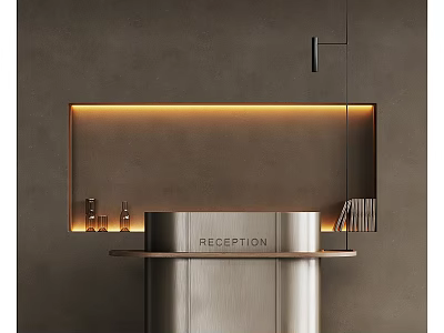 Modern Reception Desk with Sleek Metal Design Warm Ambient Lighting and Decorative Accents 3d model