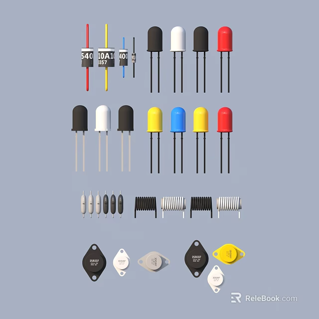 Various Electronic Components Including LEDs Resistors And Capacitors In Different Colors 3d model 