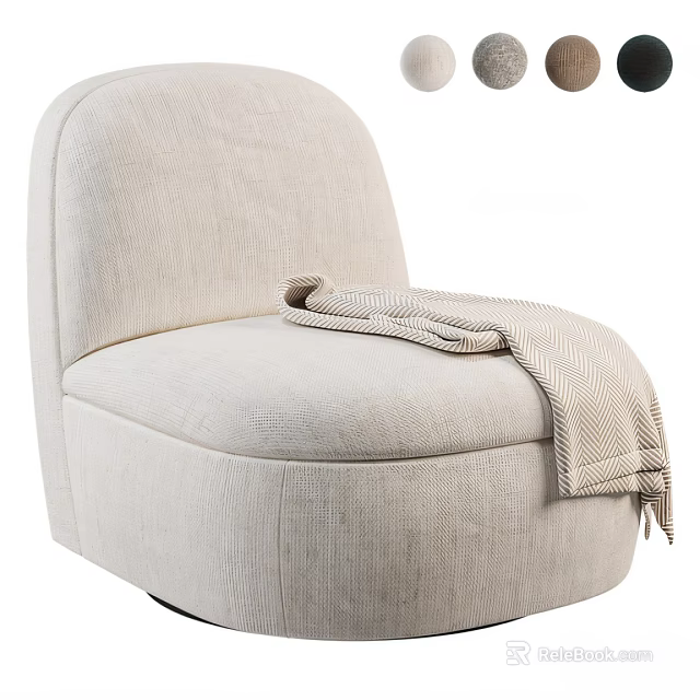 Cozy Modern Single Seater Sofa With Beige Upholstered Fabric And Throw Blanket 3d model 