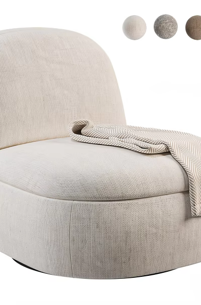 Cozy Modern Single Seater Sofa With Beige Upholstered Fabric And Throw Blanket 3d model