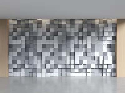 Modern 3D Background Wall With Gray And Silver Square Panels Wooden Frame Accent 3d model