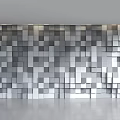 Modern 3D Background Wall With Gray And Silver Square Panels Wooden Frame Accent 3d model