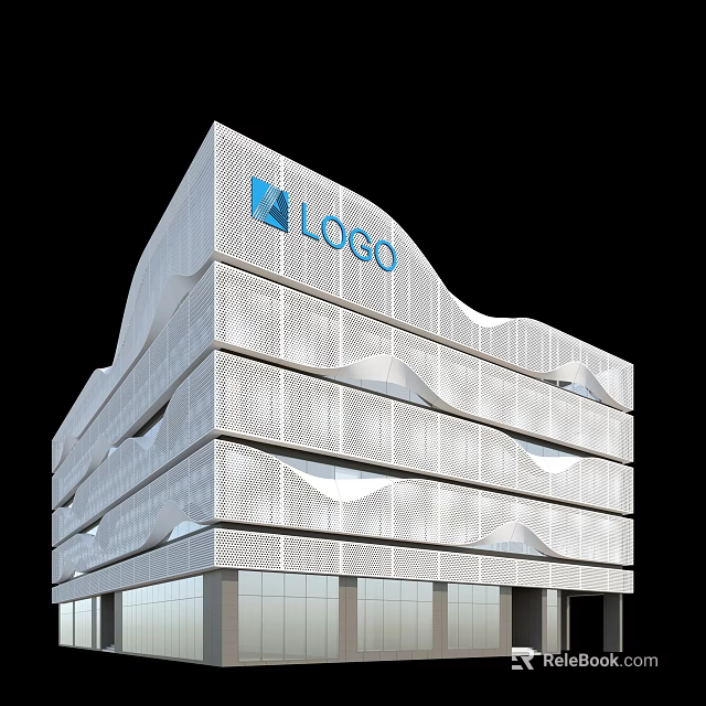 Modern Multi Storey Office Building With White Facade Wavy Design And LOGO 3d model 