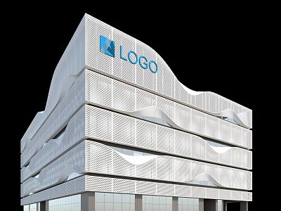 Modern Multi Storey Office Building With White Facade Wavy Design And LOGO 3d model