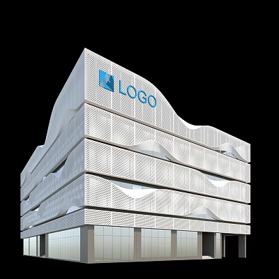 Modern Multi Storey Office Building With White Facade Wavy Design And LOGO 3d model