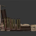 Modern Tactical Training Gear Setup With Ammunition Racks Netting And Sandbags