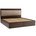 Dark Wood Double Bed With Upholstered Headboard And Carved Details