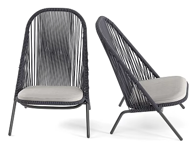 Modern Rattan Leisure Chair With Black Frame Light Gray Cushion And Metal Legs 3d model