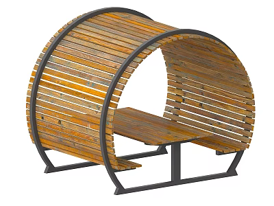 Modern Wooden Outdoor Chair with Black Metal Frame and Arched Curved Structure 3d model