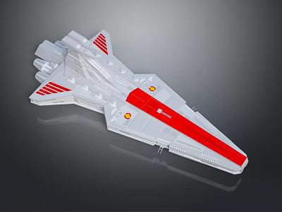 White and Red Cosmic Spaceship Model Featuring Sleek Design Yellow Circular Details and Futuristic Thrusters 3d model