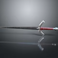 Silver Decorative Sword With Red Handle And Sharp Blade On Dark Background