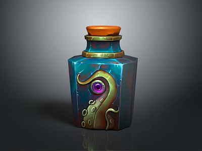 Unique Decorative Bottle With Orange Lid Colorful Body And Octopus Tentacle Design 3d model