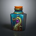 Unique Decorative Bottle With Orange Lid Colorful Body And Octopus Tentacle Design