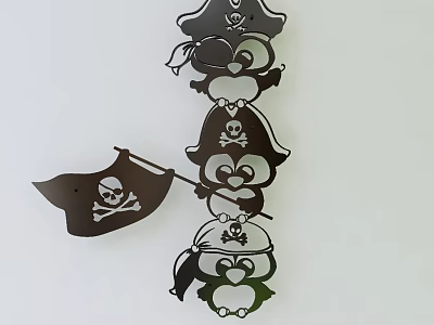 Pirate Theme Penguin Wall Decor With Skull Flag And Cute Characters 3d model