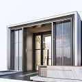 Minimalist Modern Entrance Gate Design With Glass Doors Metal Frame And Stone Steps