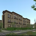 Modern Multi Story Townhouse Exterior With Balconies Greenery And Landscaped Lawn