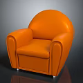 Stylish Orange Leather Armchair With Modern Curved Design And Comfortable Seating