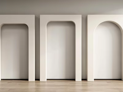 White Arches Interior Design With Wooden Floor And Plain Walls 3d model