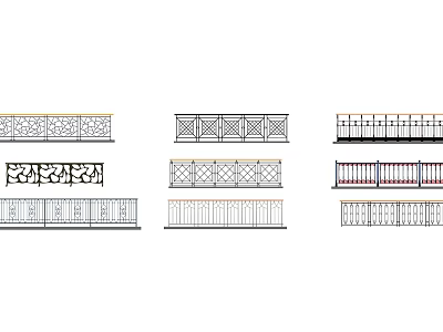 Various Stylish Railing Designs with Decorative Patterns and Grid Styles 3d model